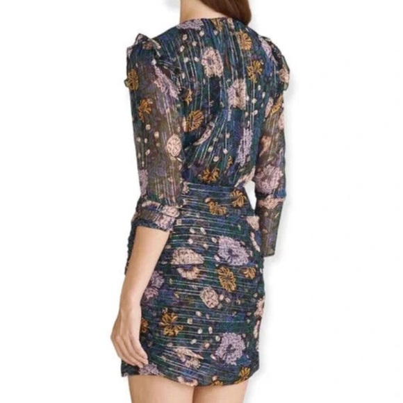 NWT VERONICA BEARD US 12 Peppa Floral Metallic Black Silk Chiffon Mini Dress - Picture 5 of 7